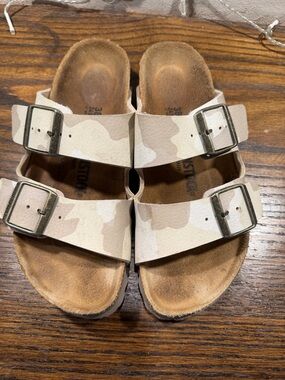 Birkenstock Two-Strap Sandals in Beige Camo Print
